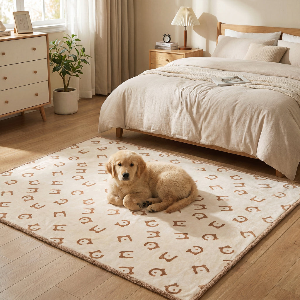 Ochama Couverture imperméable pour chien, 229 x 203 cm, couverture en polaire Sherpa pour animaux, lavable en machine, protège-canapé pour chien réversible, beige