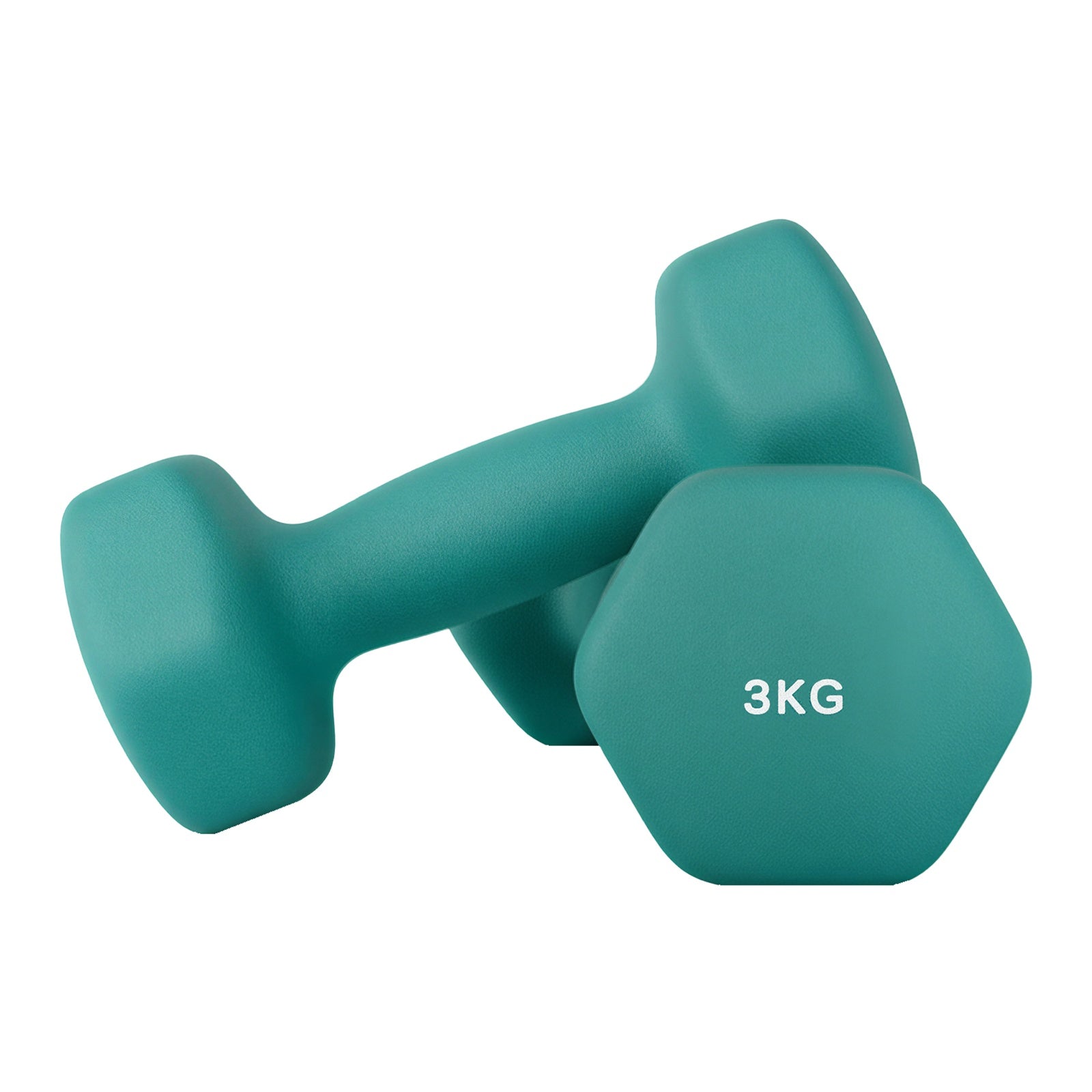 JOYFURNOS Ensemble de 2 haltères hexagonaux en néoprène, 2 x 3 kg, avec barres d'haltères, Entraînement à domicile, Turquoise
