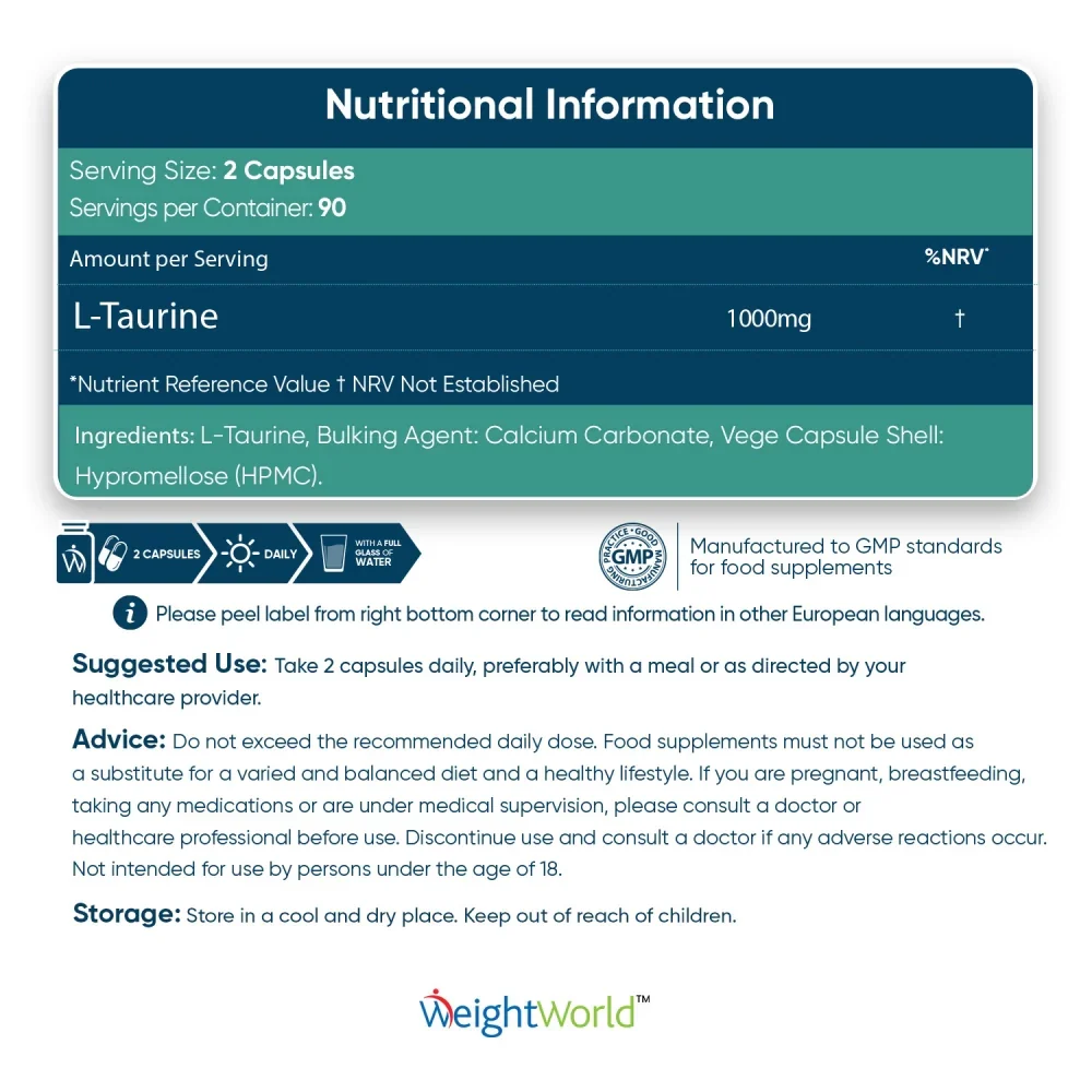 WeightWorld L - Taurine 1000 mg 180 gélules