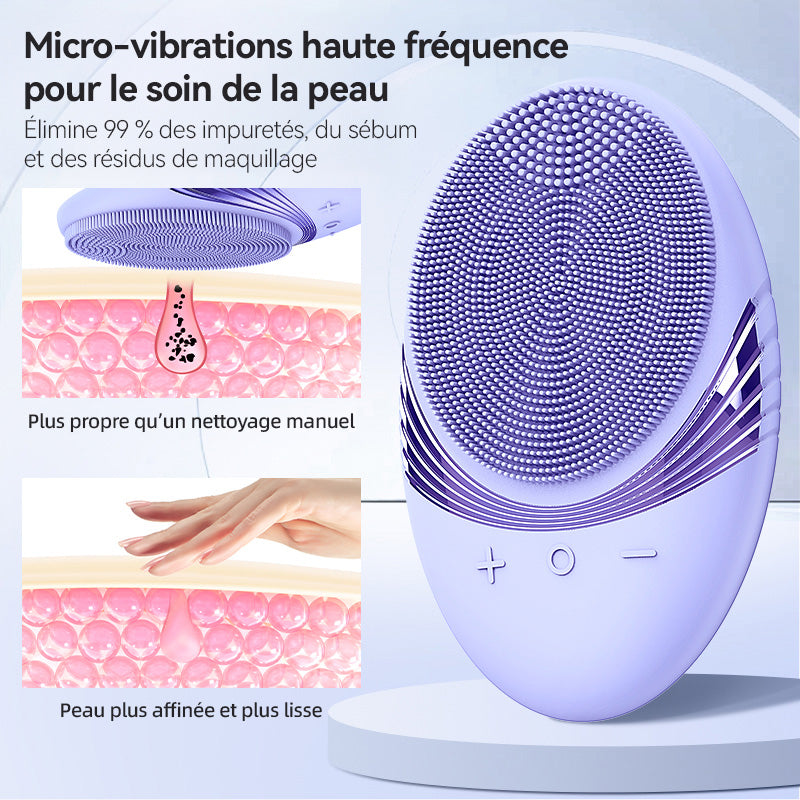 Sunluxy JMY-103 Brosse nettoyante pour le visage, 5 modes de vibration, nettoyage doux avec tête en silicone, design portable avec anneau de suspension, soin beauté à domicile, violet