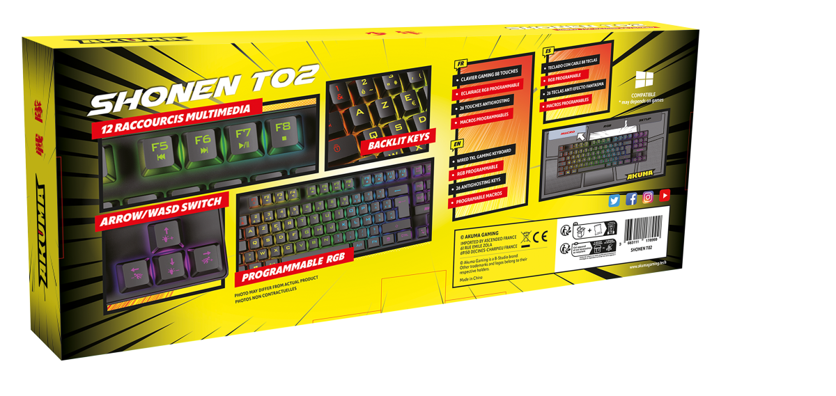Akuma clavier gaming shônen t02 tkl 88 touches retroeclaire membrane
