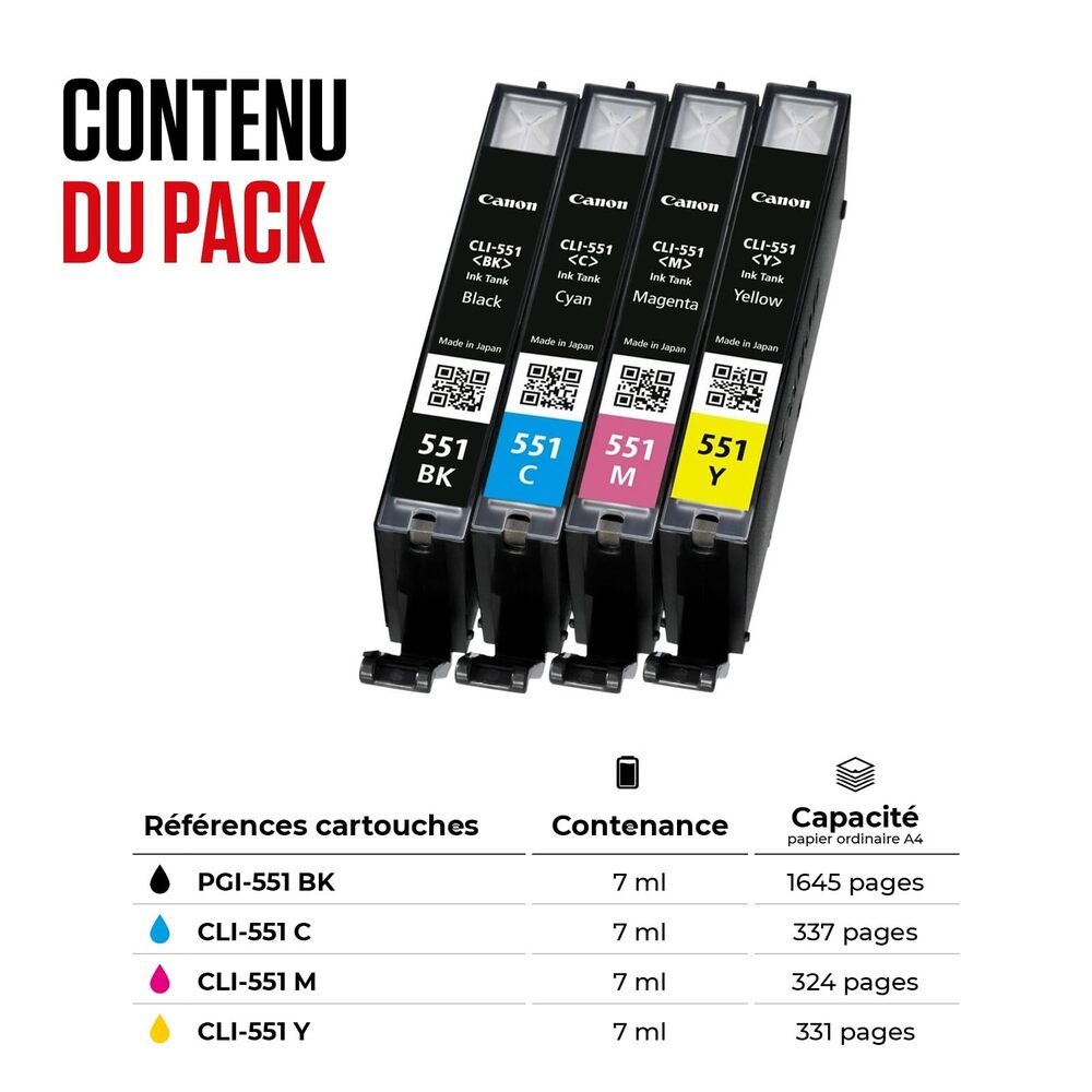CANON Lot de 4 cartouches d'encre 6509B016 noir, cyan, magenta, jaune