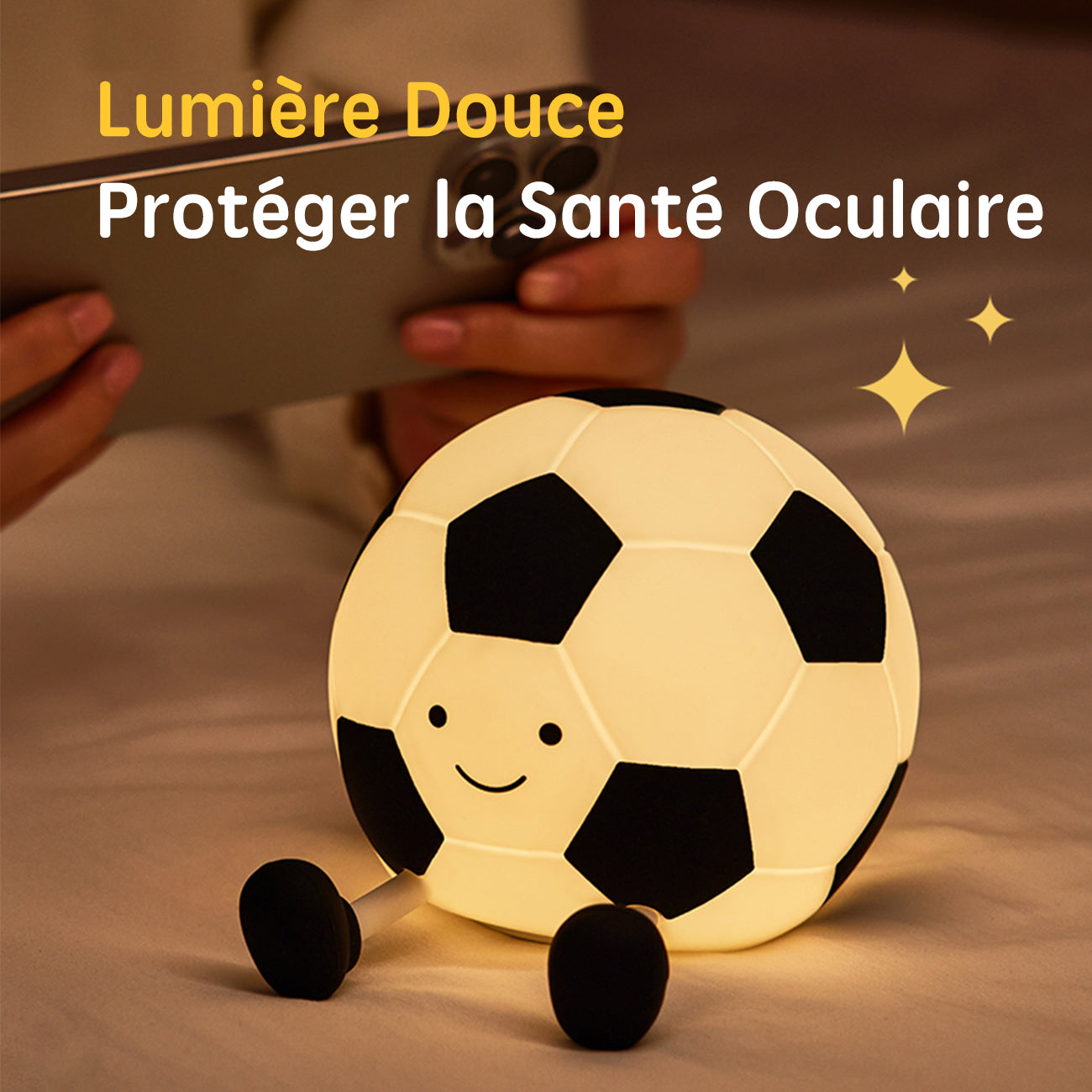 VIVREAL Veilleuse LED ballon de football A032, Rechargeable, Intensité réglable sur 3 niveaux, Charge Type-C, Silicone souple, ABS et PP