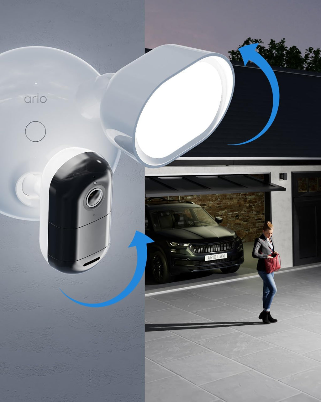 ARLO Pack Maison Protégée : Caméras de sécurité extérieures Arlo Essential 2K avec projecteur, lot de 2 + Sonnette vidéo sans fil Arlo Essential HD, Blanc