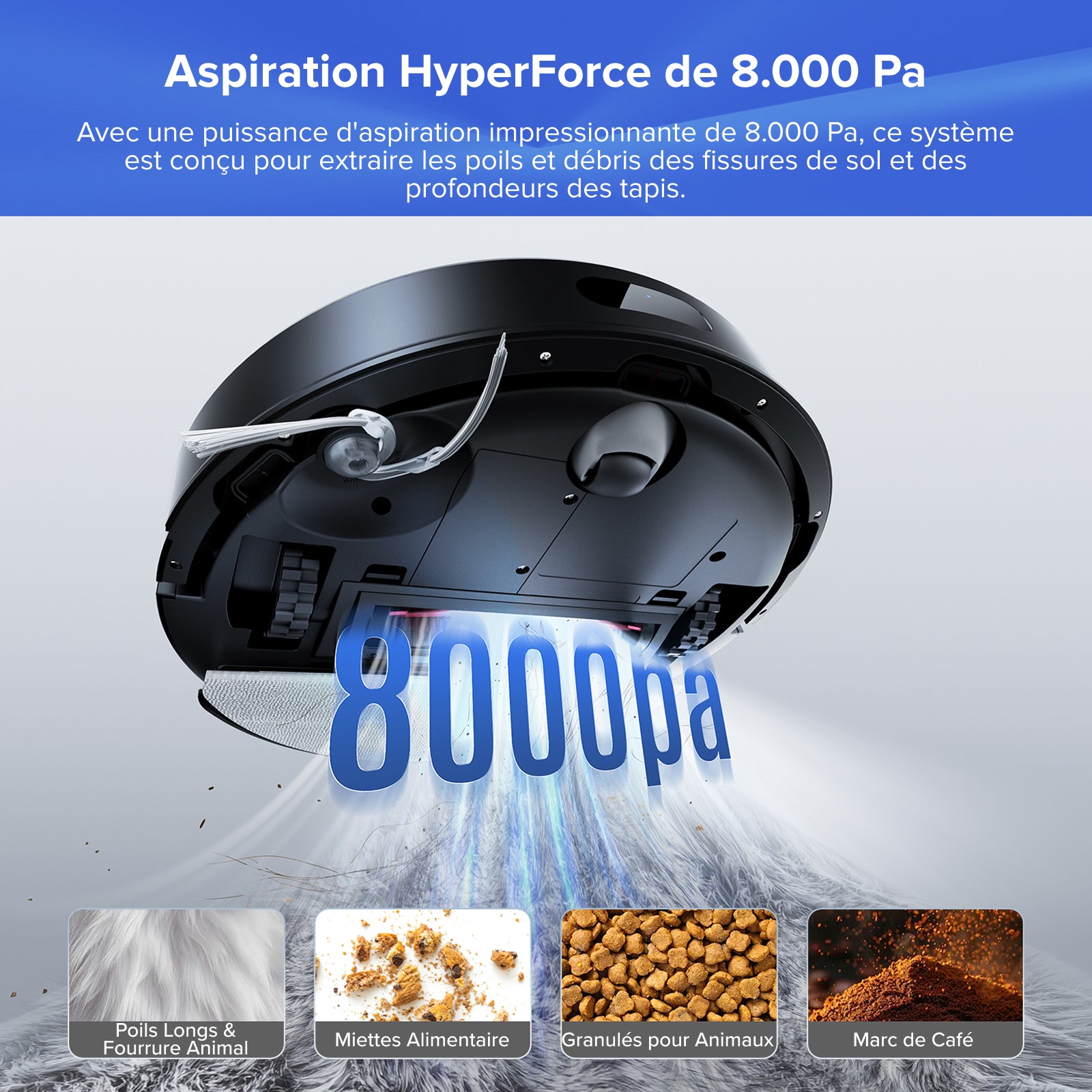 Roborock Q7 L5+ Aspirateur robot avec fonction de lavage, vidage automatique du poussier, double système anti-emmêlement, puissance d'aspiration de 8 000 Pa, navigation LiDAR