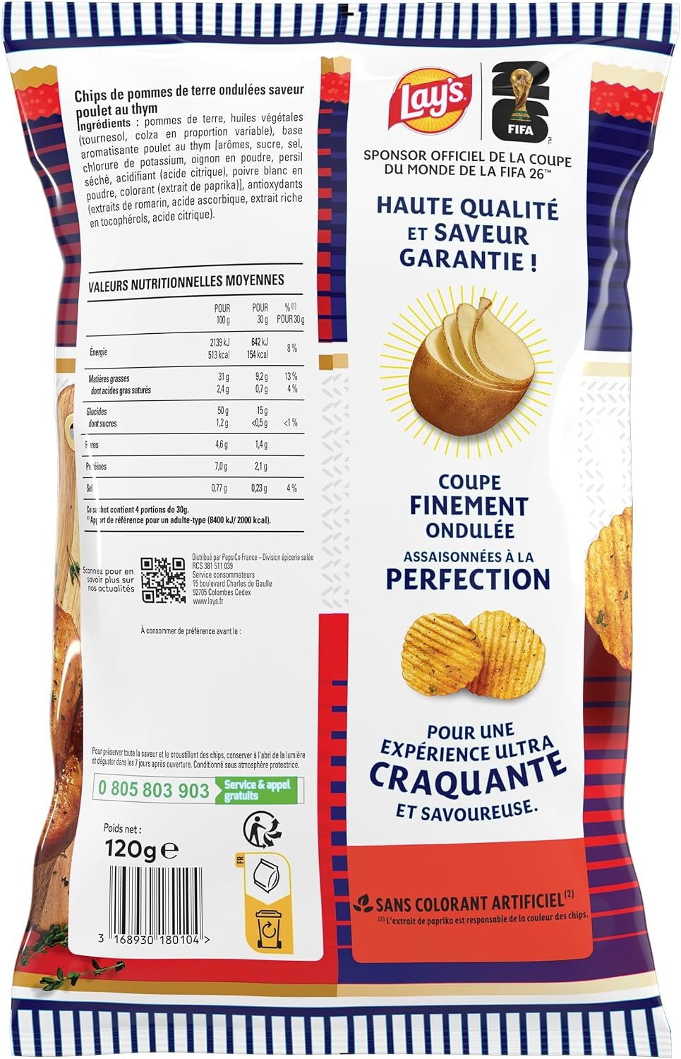 Lay's Chips Ondulées Saveur Poulet et Thym, 120 g