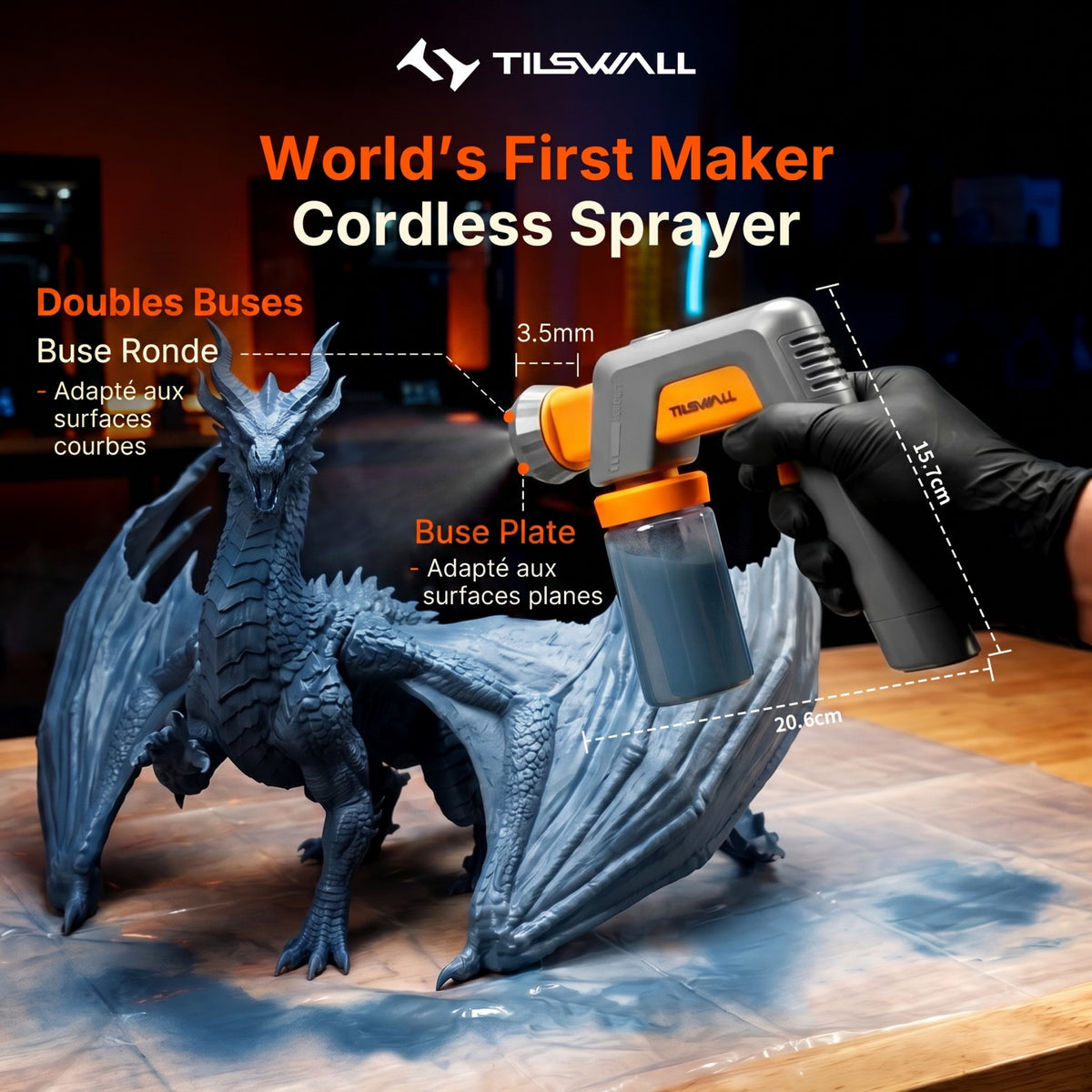 TILSWALL Hornet - Le plus léger pulvérisateur sans fil au monde | 450 g ultra-léger | La liberté du sans fil | 4 fois plus rapide | 3 modes | 2 tailles de buses | 2 batteries
