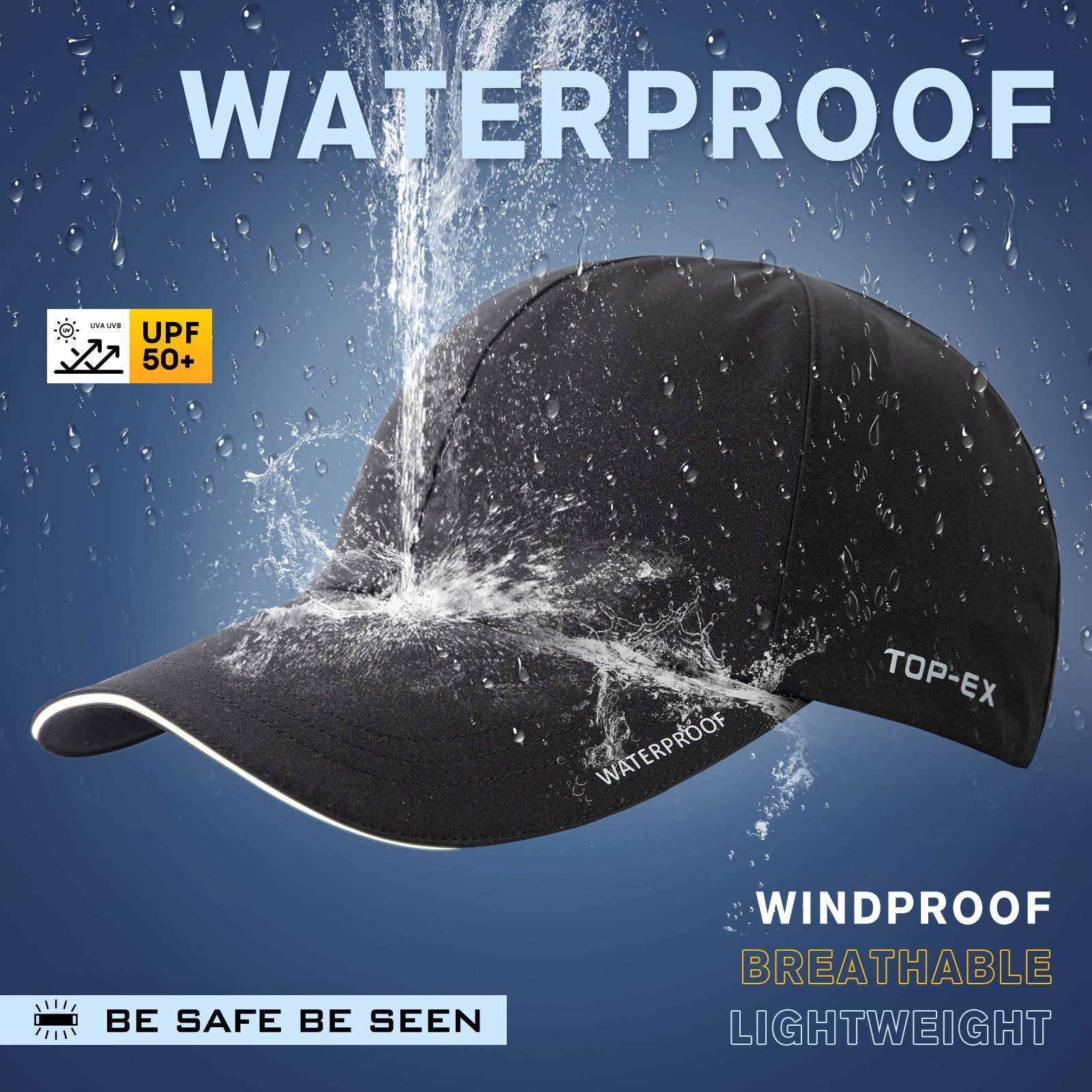 TOP-EX Casquette de course imperméable toutes conditions haute performance non structurée Urban Storm M/L Noir