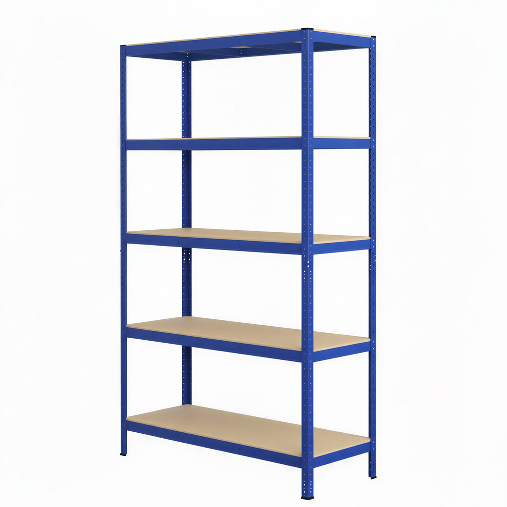 JOYFURNOS Étagère à 5 niveaux, Étagère de rangement en acier, Pour garage et abri, Capacité de charge 750 kg, Bleu