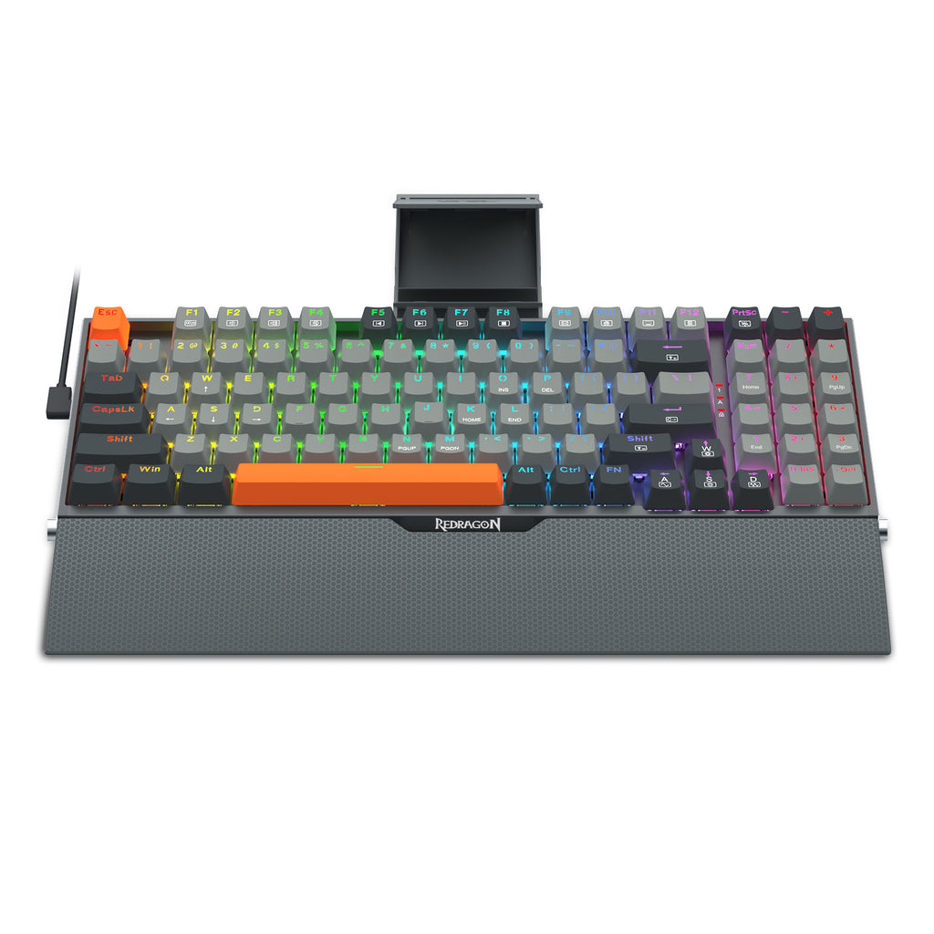 REDRAGON - Clavier mécanique filaire 94 touches en métal, avec support pour smartphone et repose-poignet