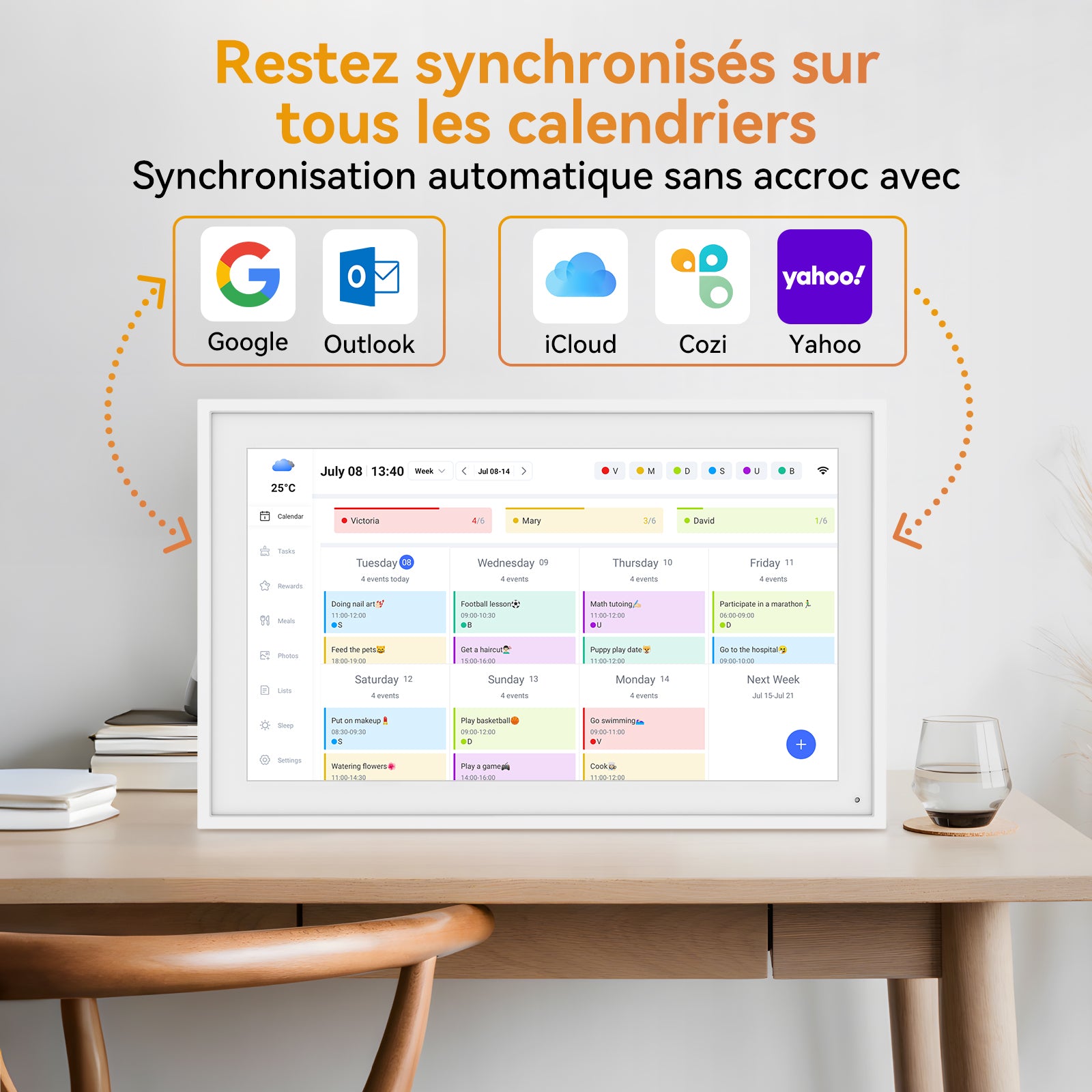 TABWEE P15 Calendrier Numérique WiFi - Écran Tactile 15,6" pour Mur, Planificateur Familial, Planificateur de Repas, Agenda de Rendez-vous, Horloge Mémoire pour Seniors, Planificateur Hebdomadaire/Mensuel (Cadre Photo Numérique)