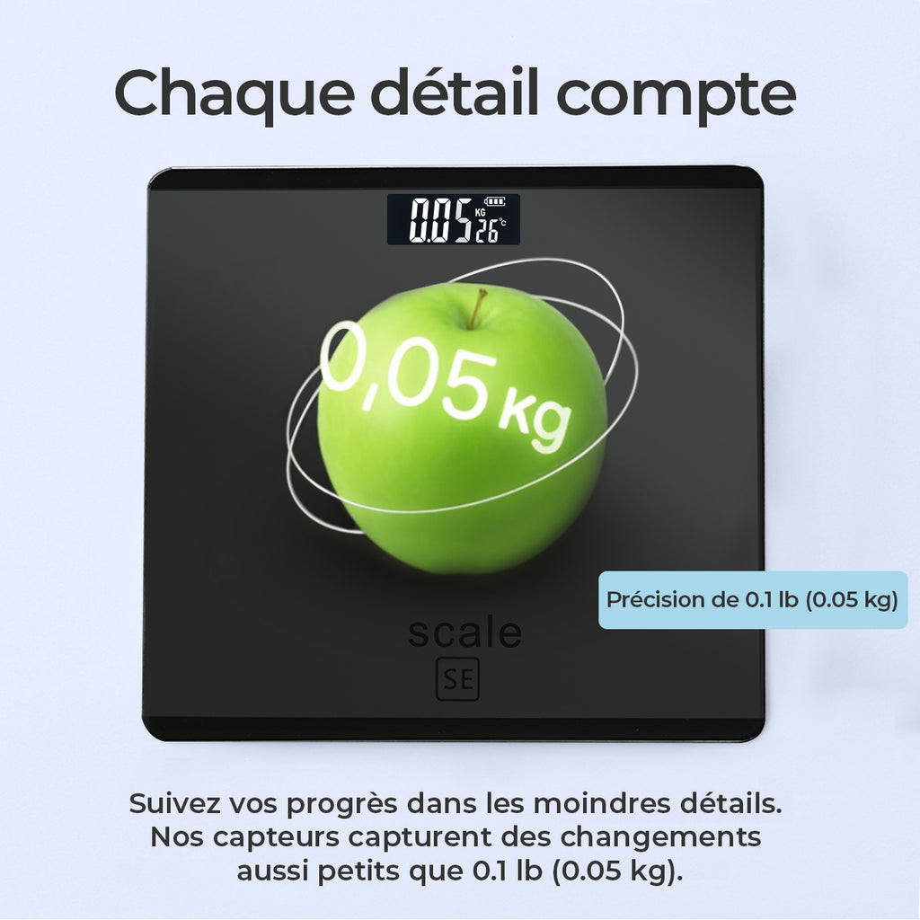 Sparoma AD-26 Pèse-personne électronique avec capacité de 180 kg, haute précision de 0,05 kg, verre trempé de 4 mm et écran LCD, gris-noir - Alimenté par 2 piles AAA (piles non incluses)
