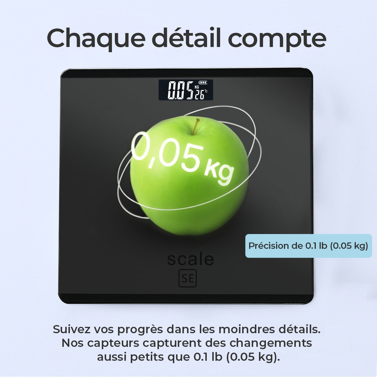 Sparoma AD-26 Pèse-personne électronique avec capacité de 180 kg, haute précision de 0,05 kg, verre trempé de 4 mm et écran LCD, gris-noir - Alimenté par 2 piles AAA (piles non incluses)
