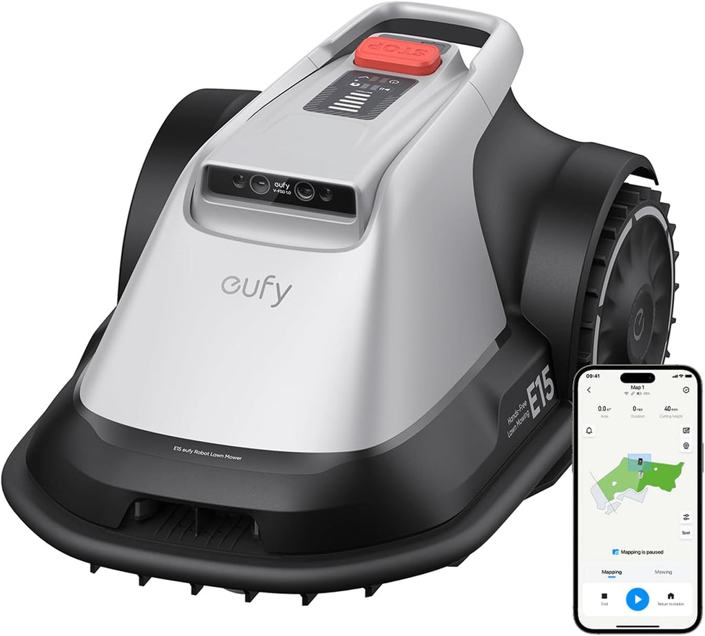 eufy E15 Robot tondeuse sans câble périphérique, sans coupure de signal, sans RTK, technologie TrueVision, navigation intelligente, jardin jusqu'à 800 m², tonte précise