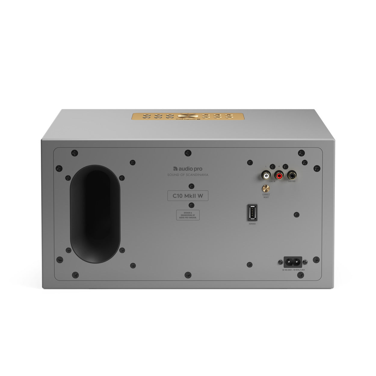 Audio Pro C10 MkII Gris Enceinte multiroom compacte sans fil Wi‑Fi AirPlay2 - Bluetooth, Google Cast et système multiroom Audio Pro, 6 Préréglages, Panneau frontal en tissu amovible