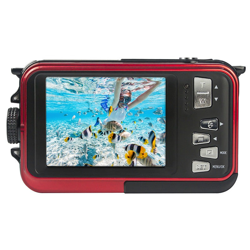 AgfaPhoto Appareil photo numérique compact étanche 24 MP, Zoom numérique 16x, Double écran (Rouge)