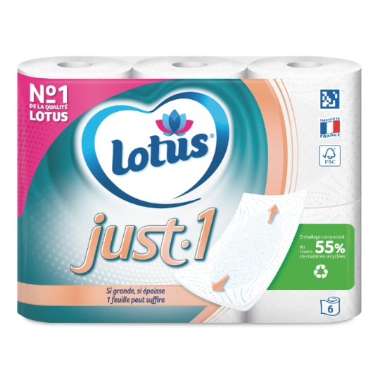 Lotus Just.1 Papier toilette 1 épaisseur Aqua Tube, 6 rouleaux