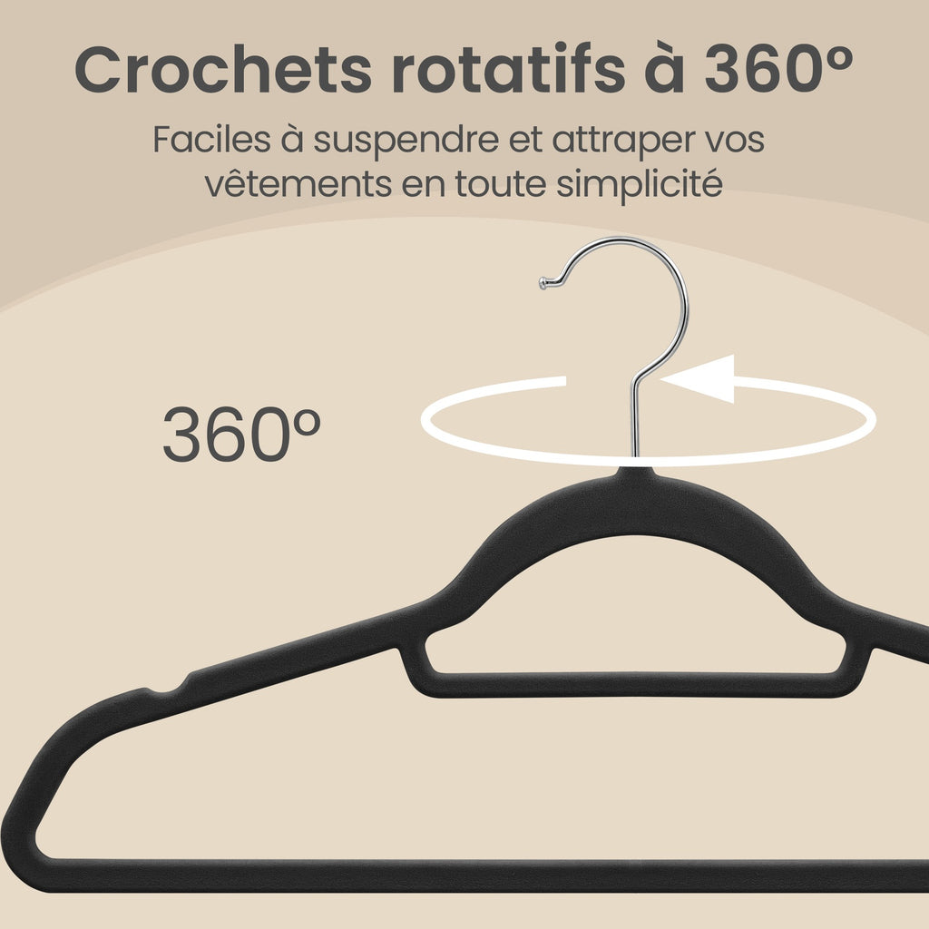 JOYFURNOS Lot de 20 cintres à vêtements, cintres en velours gain de place avec crochet pivotant à 360° et surface en velours antidérapante, profil fin 42,7x22x0,6 cm
