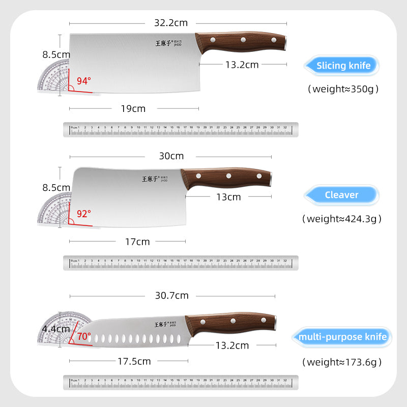 WANGMAZI Ensemble de couteaux Cleaver 7 pièces - Série Shenmu - Acier inoxydable 40Cr13 - Manche en hêtre