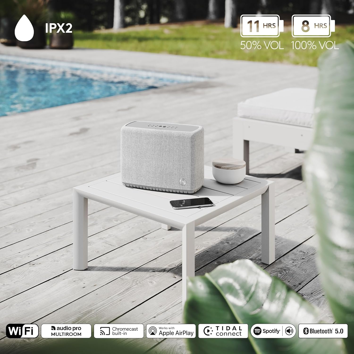 Audio Pro A15 Enceinte Multiroom sans Fil Bluetooth, Gris Clair