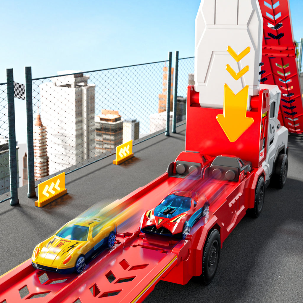Jouet camion de transport TEMI avec 12 voitures en métal moulé sous pression, support de circuit de course pliable pour enfants