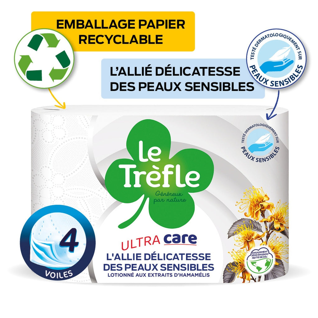 LE TRÈFLE Papier Toilette 4 Épaisseurs Lotion à l'Hamamélis, 6 Rouleaux