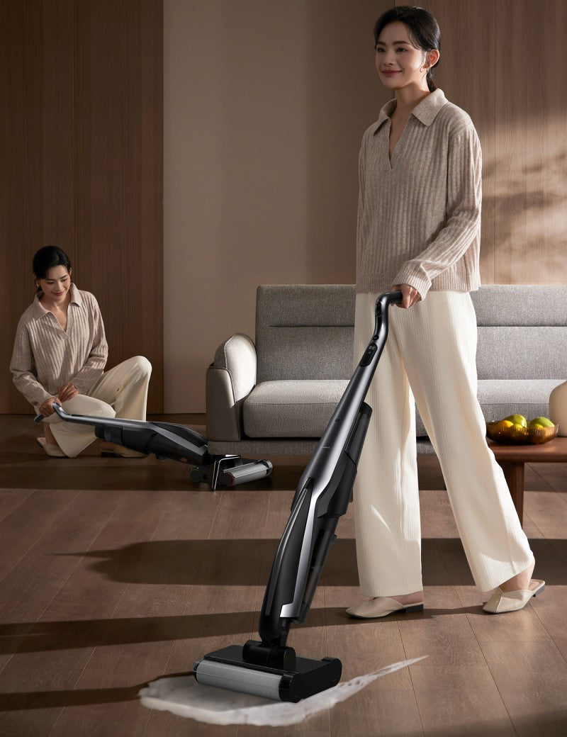 Deerma VX200 Aspirateur sans fil eau et poussière, conception à double brosse rotative pour une double puissance de nettoyage et une couverture des bords