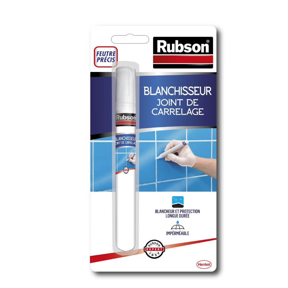 Rubson | Blanchisseur Joint de Carrelage (feutre de 7 ml) – Stylo blanchissant facile à appliquer pour joints de carrelage – Blancheur et protection longue durée