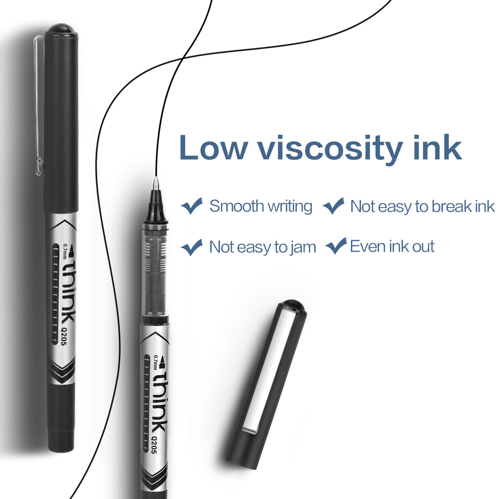 Deli Lot de 12 stylos noirs à encre gélifiée avec pointe de 0,7 mm