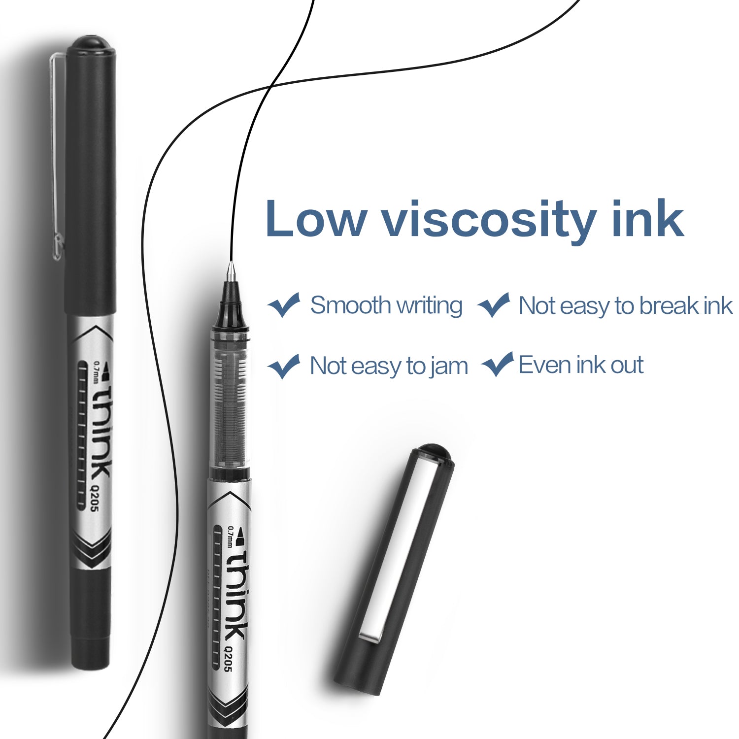 Deli Lot de 12 stylos noirs à encre gélifiée avec pointe de 0,7 mm
