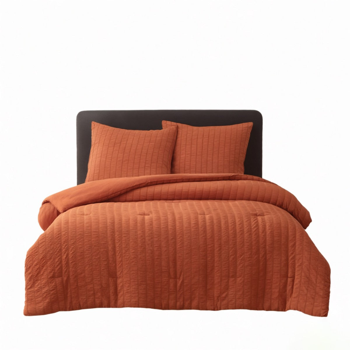MEEALLHOME Parure de lit texturée Seersucker mandarine - 1 housse 260 x 240 cm et 2 taies 65 x 65 cm