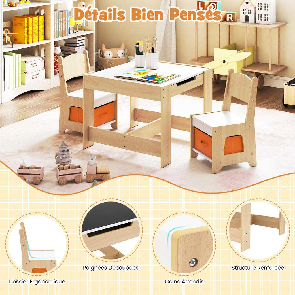 Table d'activités en bois avec 2 sièges et plateau double face amovible - Naturel