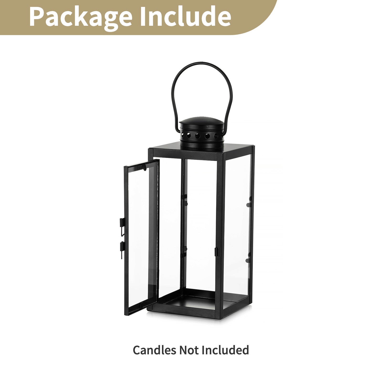 Lanternes noires décoratives d'intérieur : 9,5 pouces lanterne hurricane de mariage suspendue avec verre transparent support à bougie de style maison de campagne pour salon table de