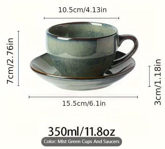 YumiPLUS Tasse à café verte rétro avec soucoupe, lot de 1