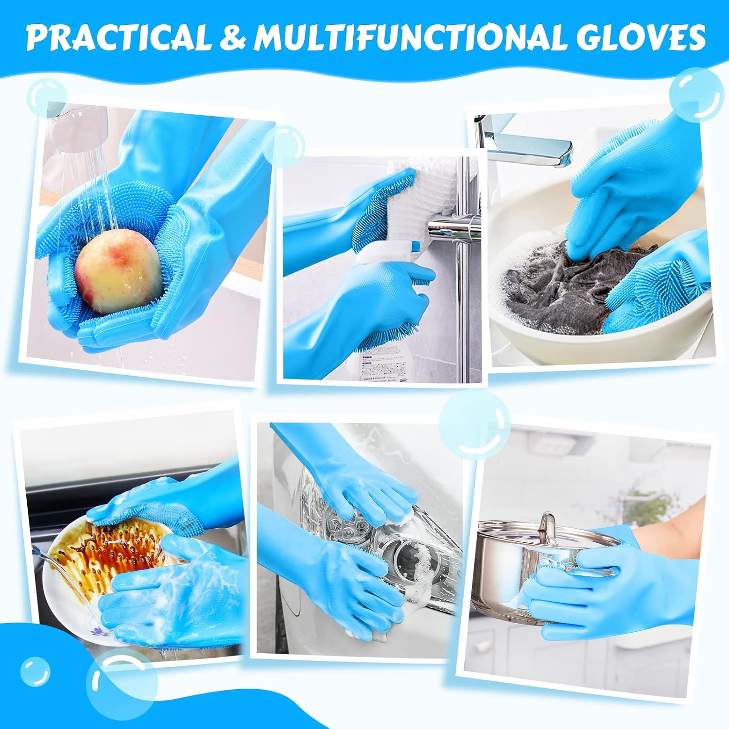 Pecute Gants de toilettage pour animaux, Résistants à la chaleur, Gants de bain et de massage à cinq doigts en silicone pour chiens et chats, Picots haute densité