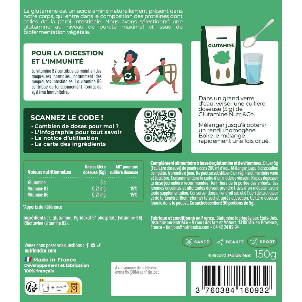 Nutri&Co L-Glutamine en poudre - 150 g