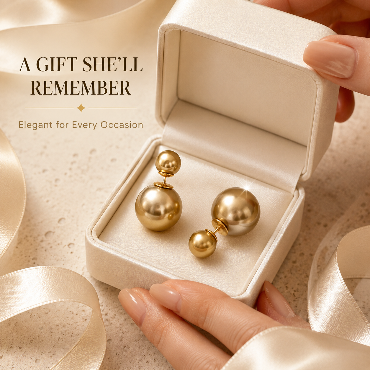 VoxorAI Boucles d'oreilles classiques à double perle dorées avec deux perles des deux côtés, luxe léger, haute couture, nouveautés de niche 6 mm et 14 mm