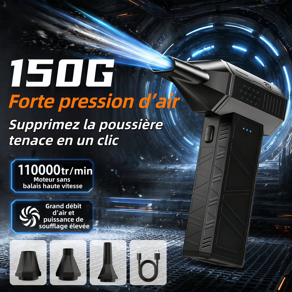 JUFINX X3 mini Dépoussiéreur à air comprimé style WOLFBOX - Ventilateur turbo 110 000 tr/min | Charge rapide 20 W, Batterie rechargeable, 3 vitesses réglables, Autonomie de 4 heures