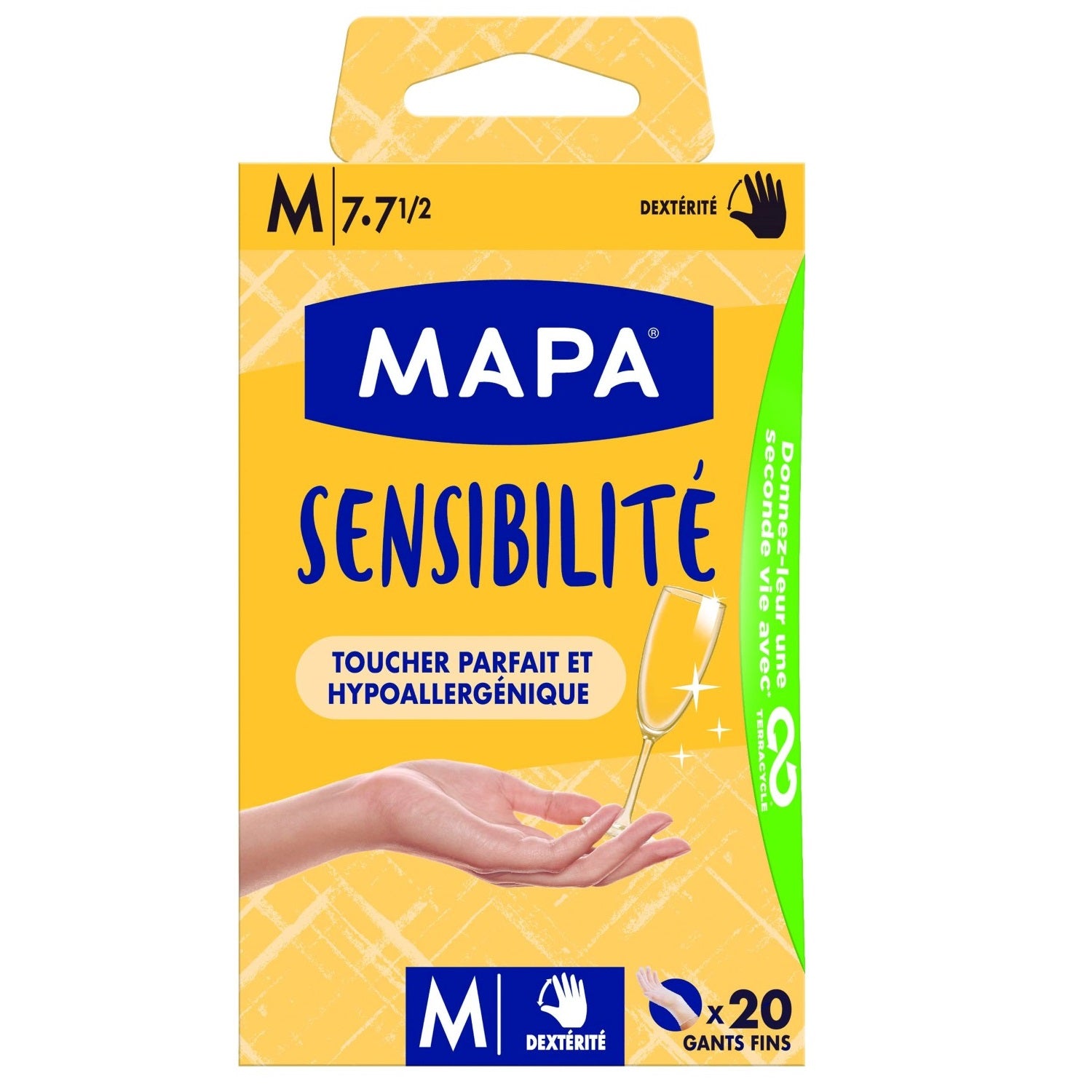 MAPA Gants Sensibilité Fine fins et recyclables Taille M 20 gants