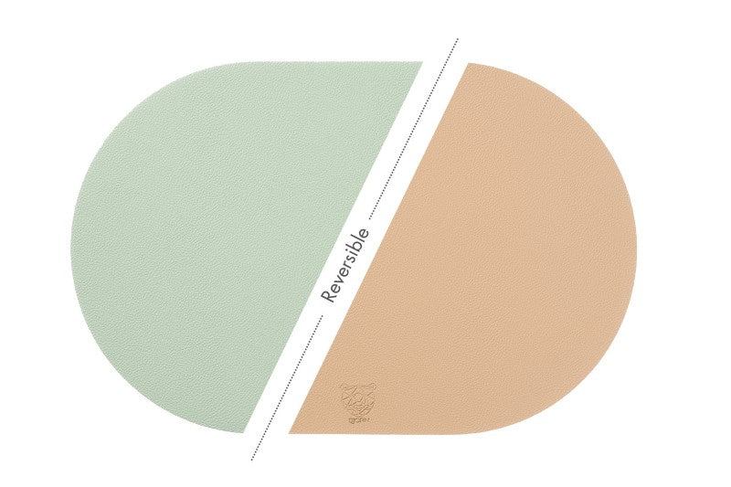 Björn Lot de 6 set de table ovales réversibles en cuir recyclé - Rose pâle et vert pâle