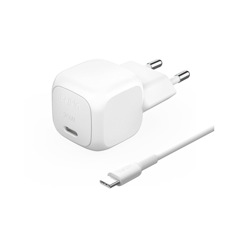 Belkin 20 W USB-C Power Delivery Chargeur Secteur pour Téléphones Portables, Inclus un Câble USB-C vers USB-C de 1 mètre, Blanc