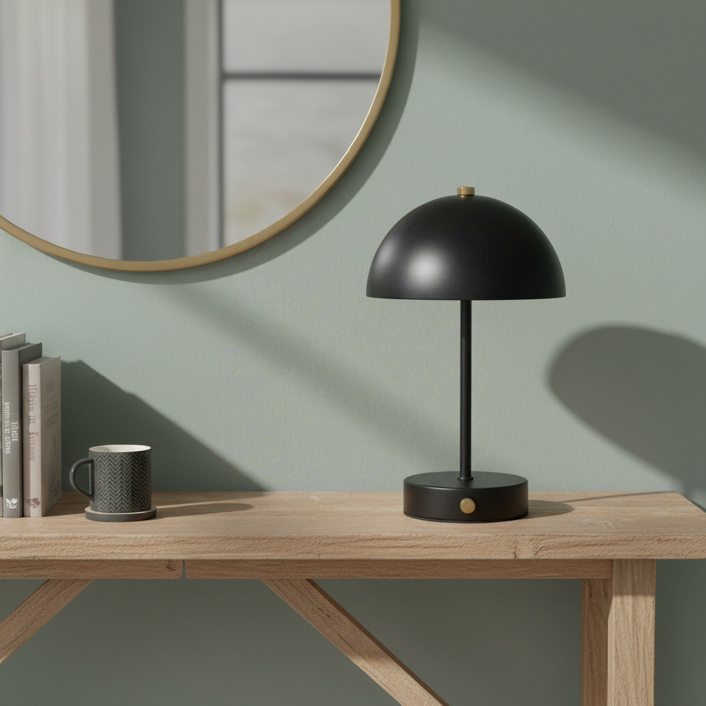 House Nordic Lampe de table, métal, rechargeable, noir/laiton