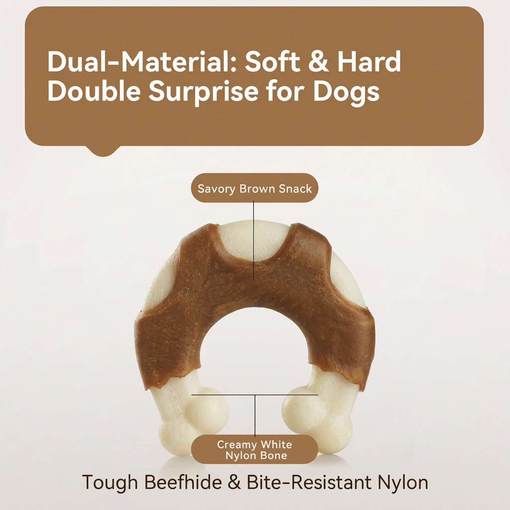 Blinkit Lot de 4 jouets à mâcher pour chien saveur viande, friandise de nettoyage des dents en cuir brut et nylon, soulage l’ennui