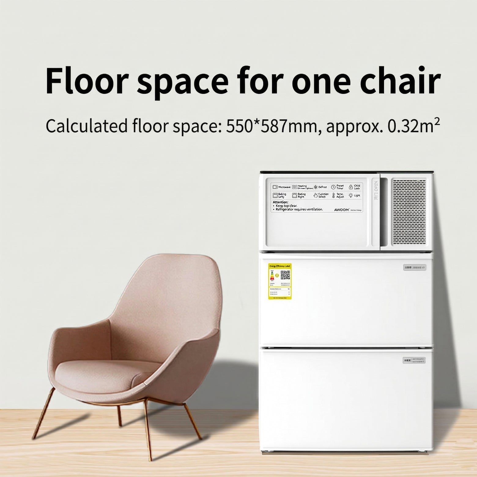 AWOOM Mini cuisine 4-en-1 550*587*900 mm, four à micro-ondes multifonction, cuisinière à induction et réfrigérateur, 220 V/2000 W, un ensemble de quatre appareils