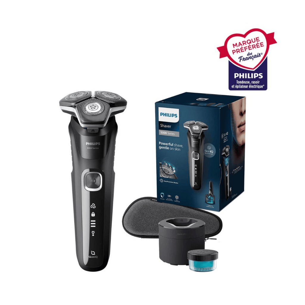 Philips Series 5000 S5885/50 Rasoir électrique avec lames SteelPrecision, capteur Power Adapt, têtes flexibles 360°, tondeuse rétractable, rasage humide & sec - Noir