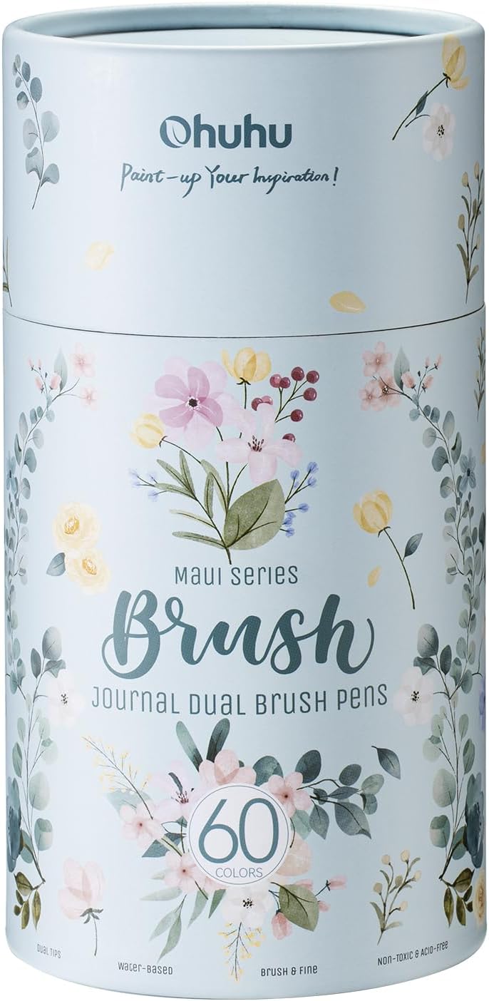 Ohuhu Série Maui, 60 feutres pinceaux double pointe à base d'eau avec pointe fine