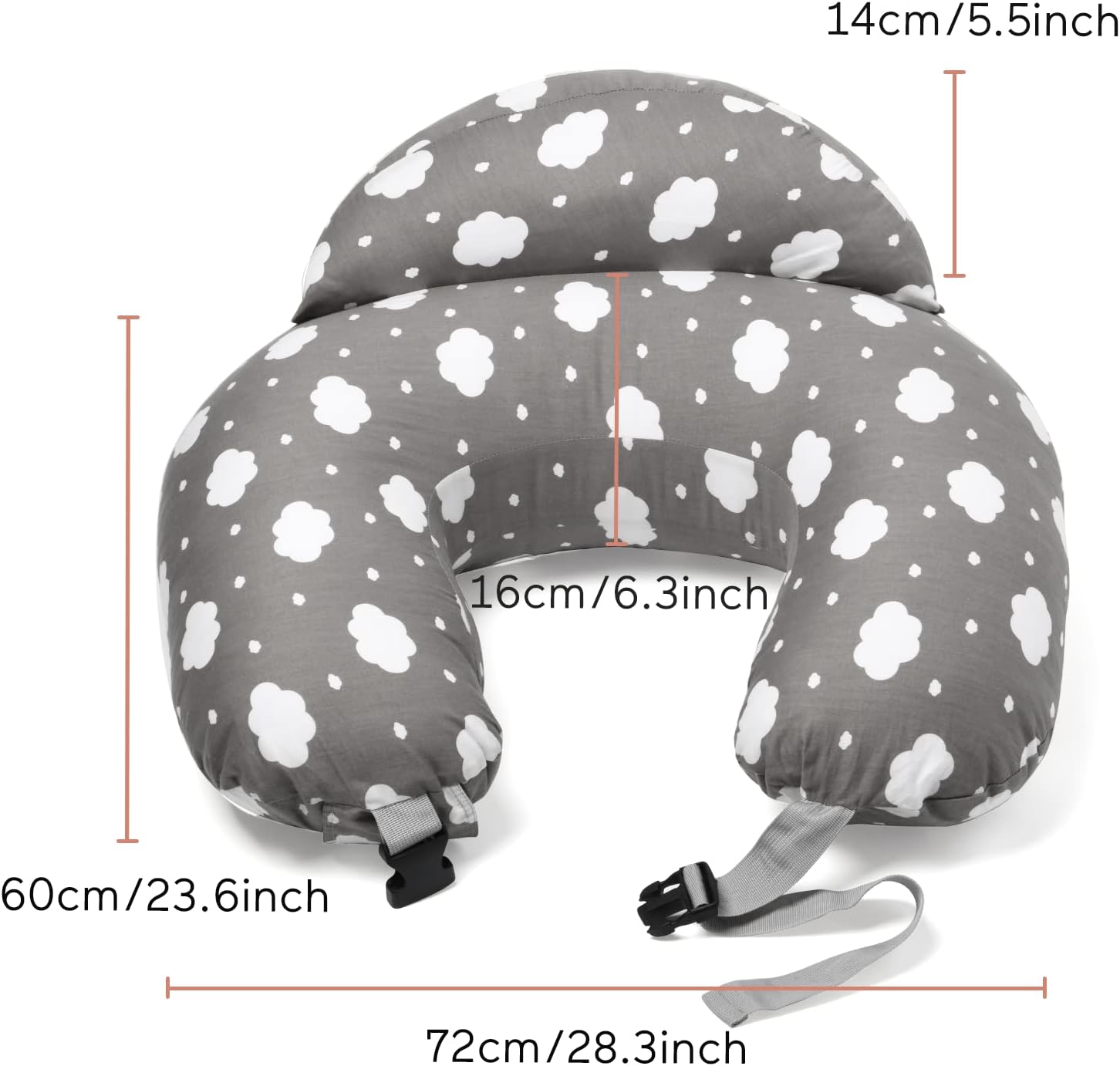 Momcozy Coussin d'allaitement en forme de U en coton tissé (100 % coton) NP001 (Nuage/Forêt animale/Nuage gris/Pluie de météores)