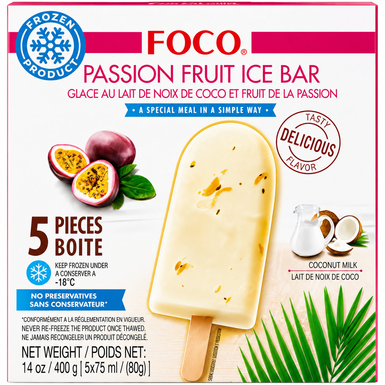 FOCO Bâtonnets de crème glacée au fruit de la passion 5 x 80 g