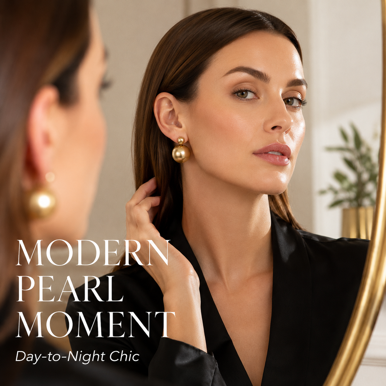 VoxorAI Boucles d'oreilles classiques à double perle dorées avec deux perles des deux côtés, luxe léger, haute couture, nouveautés de niche 6 mm et 14 mm