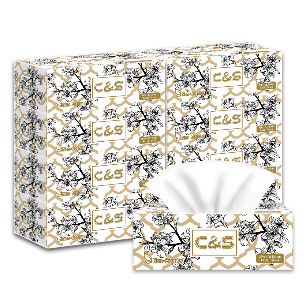 C&S Mouchoirs en boîte, doux et respectueux de la peau, 3 plis, 424 feuilles (4 boîtes × 106 feuilles)